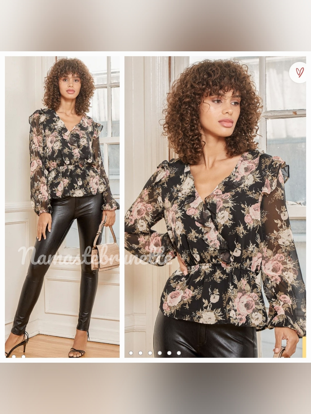 Nwt Lulu's Small Boho Black Floral Ruffled Long Sleeve Top